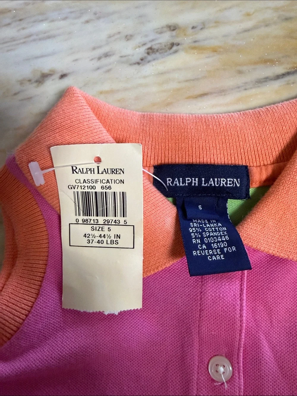 Ralph Lauren Pink Color Block Sleeveless Polo Tank with Coral Trim & Green back